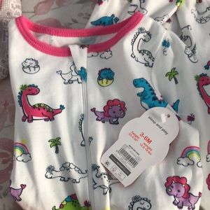 NEW Wonder Nation White & Pink Dinosaur Zip Up Footed Baby Onesie